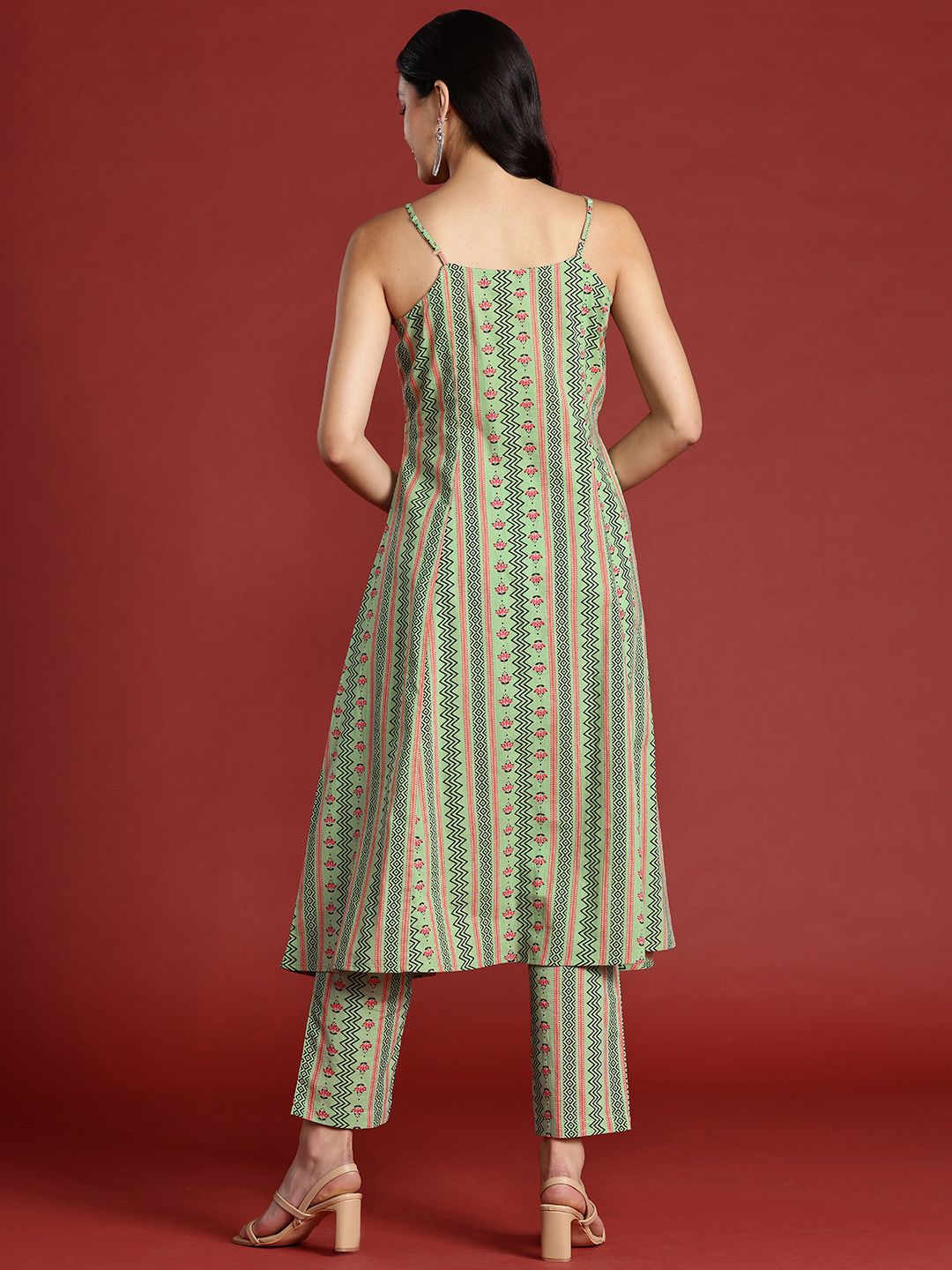 Anouk Printed Pure Cotton A-Line Kurta dengan Seluar