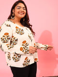 CURVY STREET Floral Print Long Sleeves Top