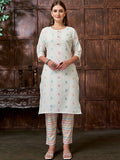 KALINI Geometric Woven Design Thread Work Kurta with Trousers