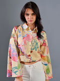 AND Floral Print Flared Sleeve Cotton Cape Top