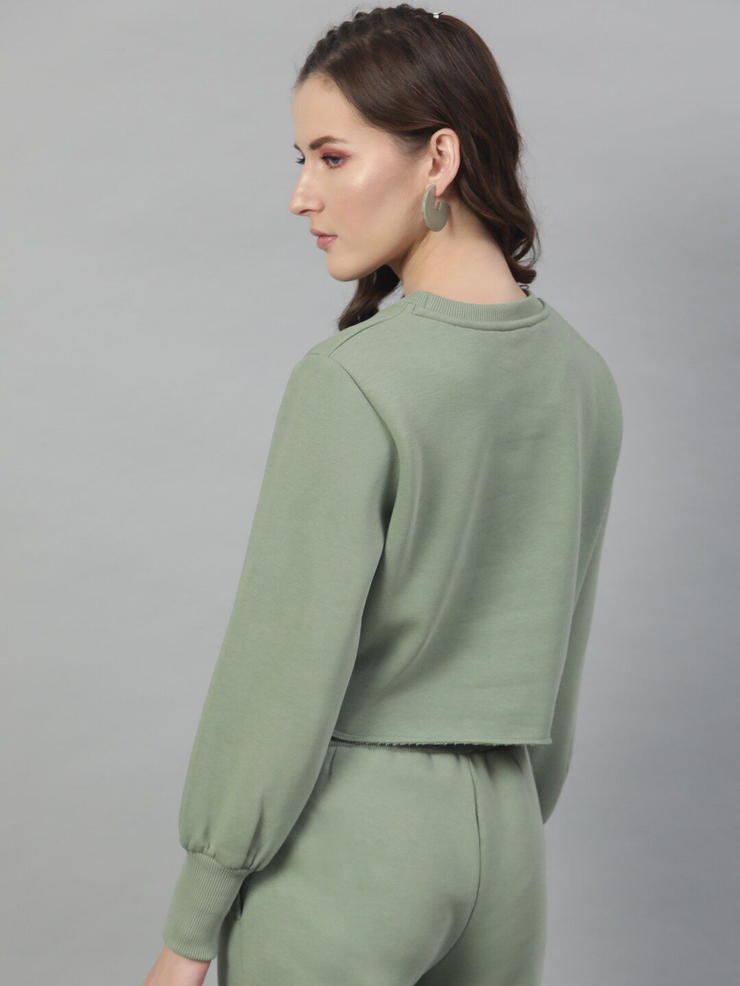 STREET 9 Green Typography Printed Crop Sweatshirt