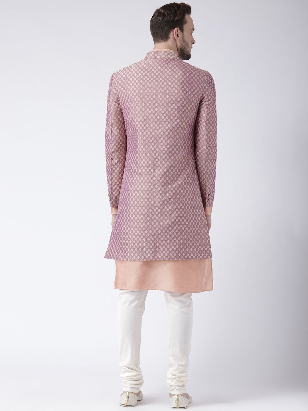 Set KiM Peach berwarna-warni & luar putih Sherwani set