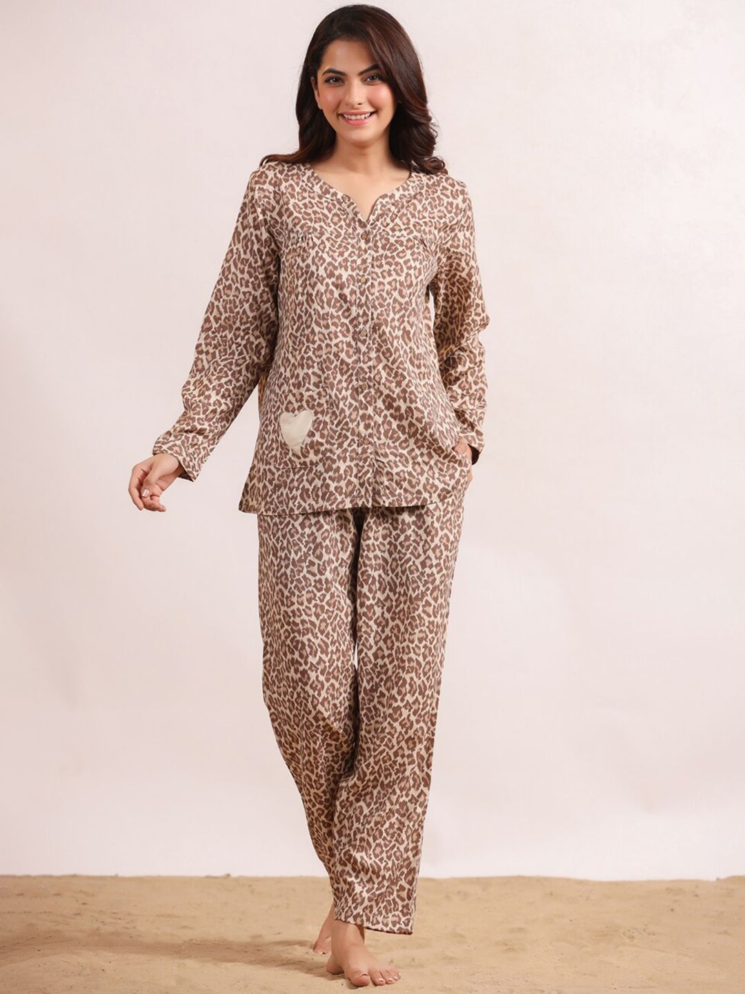 SANSKRUTIHOMES Beige Printed Night Suit