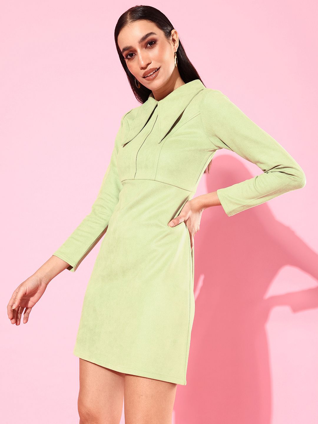 Athena Green Solid Above Knee Sheath Dress