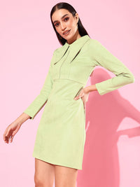 Athena Green Solid Above Knee Sheath Dress