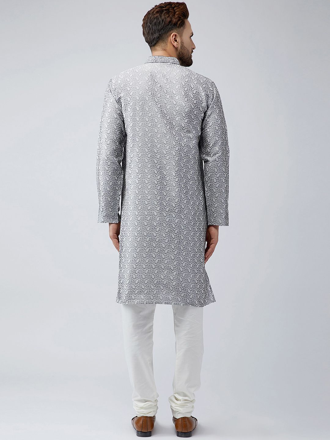 SOJANYA Men Grey Woven Design Straight Kurta