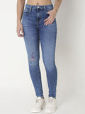 SPYKAR Women Skinny Fit High-Rise Low Distress Light Fade Stretchable Jeans