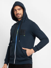 SPYKAR Typography Printed Hooded Front-Open Sweatshirt