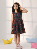 VASTRAMAY Girls Floral Printed Sleeveless Cotton Fit & Flare Dress