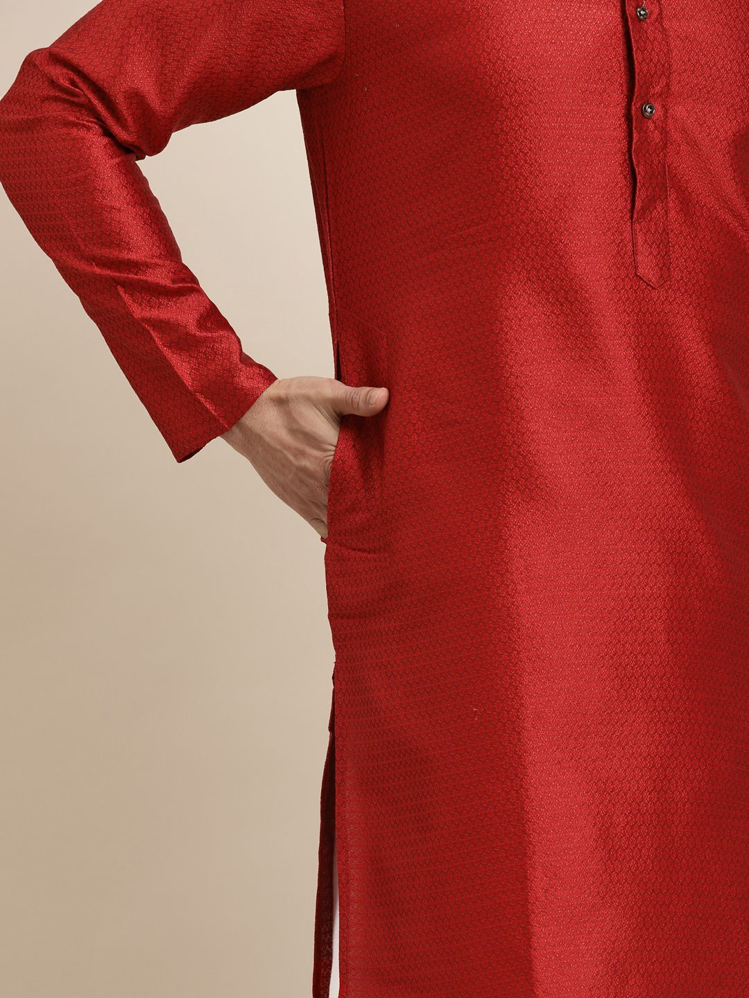 SOJANYA Men Red Self-Design Straight Kurta