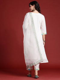 Indo Era Women Floral Embroidered Thread Work Kurta With Trousers & Dupatta