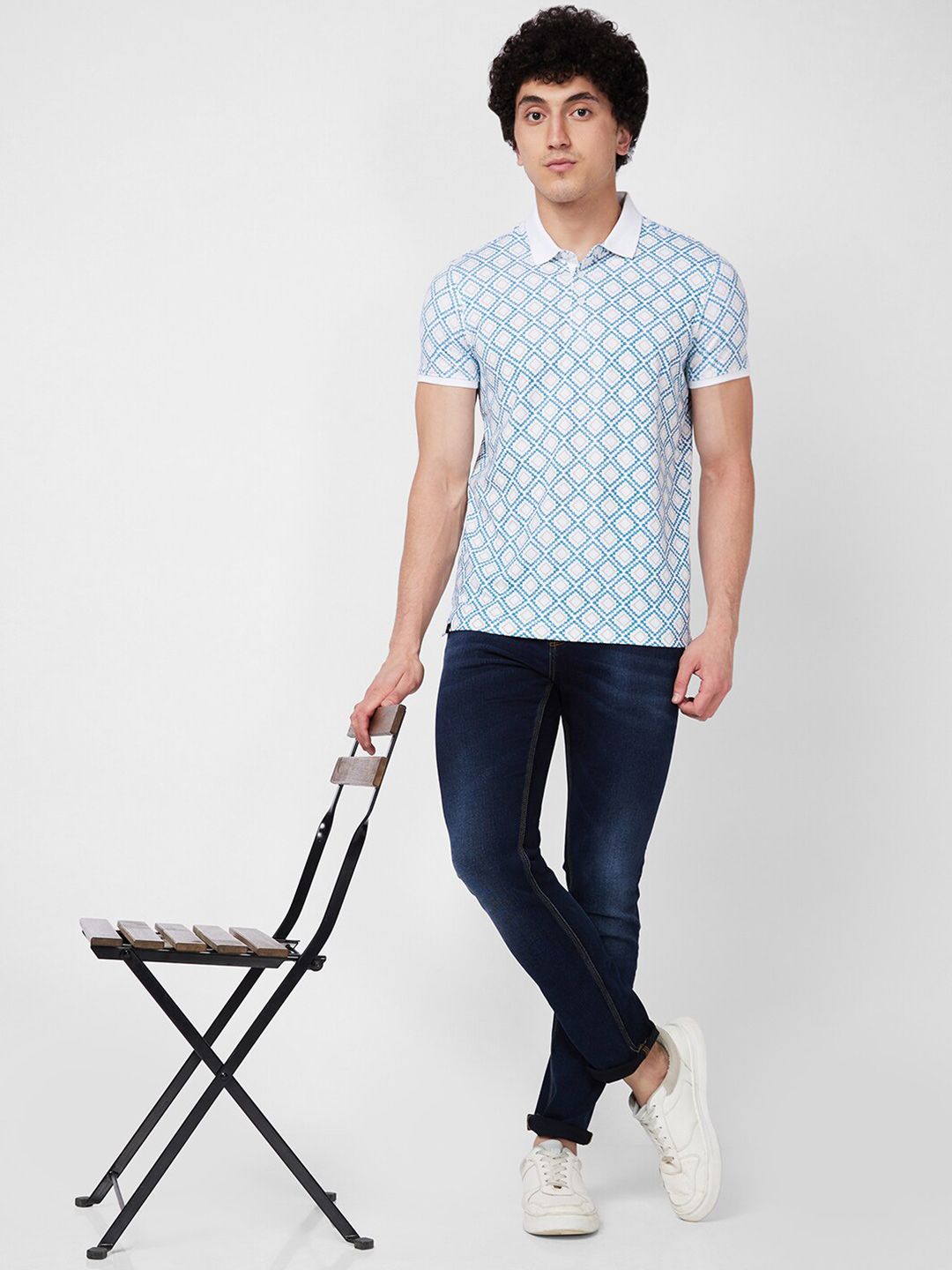 SPYKAR Geometric Printed Polo Collar Slim Fit T-shirt