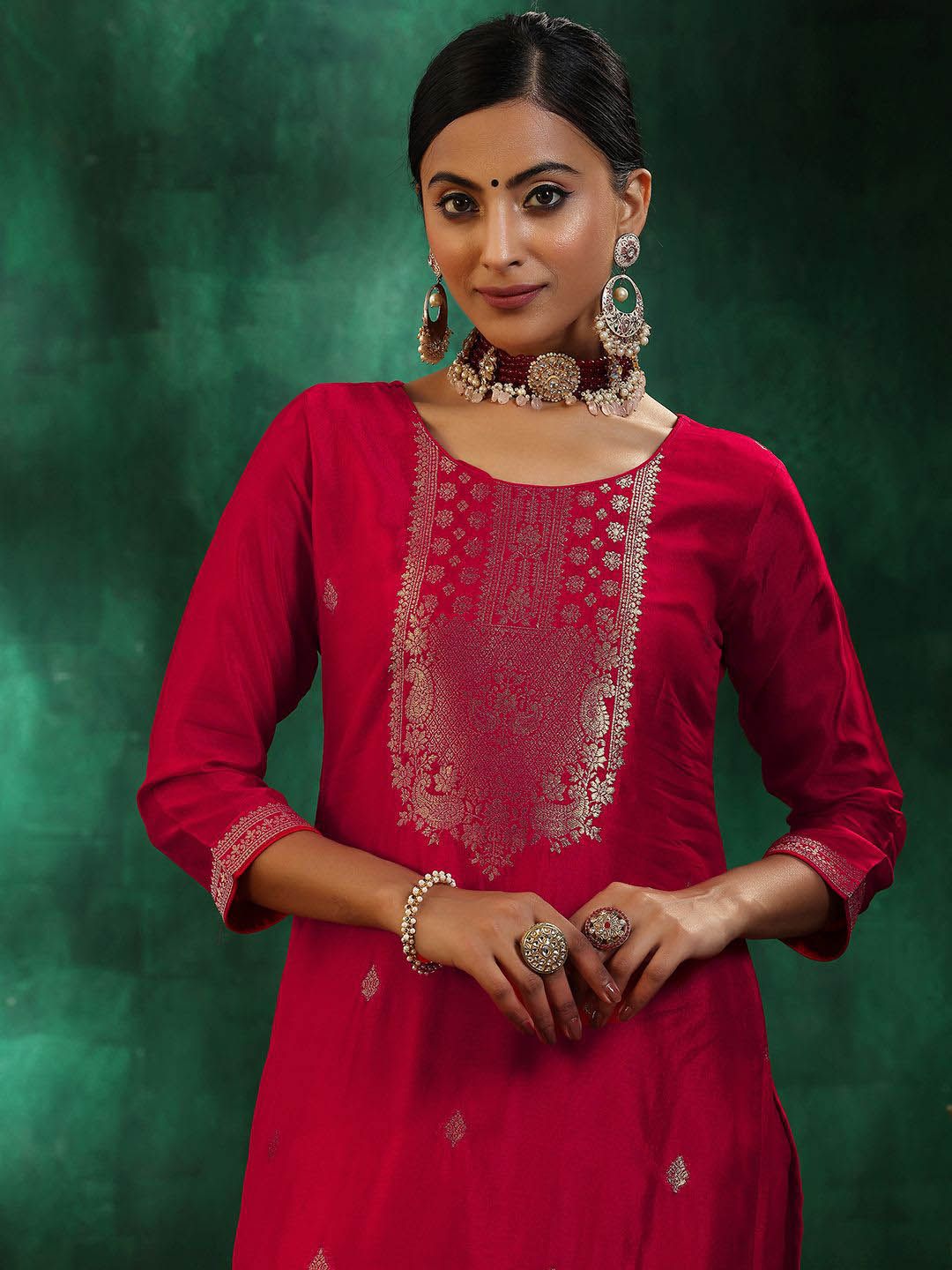 Libas Ethnic Motifs Straight Kurta with Trousers & With Dupatta