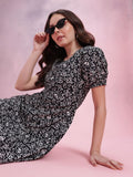DressBerry Print Puff Sleeve A-Line Dress
