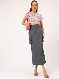 DressBerry Boxy Pocket Straight Midi Skirt