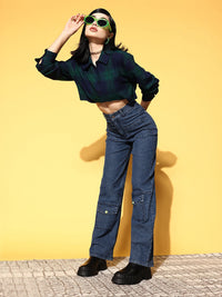 SASSAFRAS Stylish Blue High-Rise Straight Fit Jeans