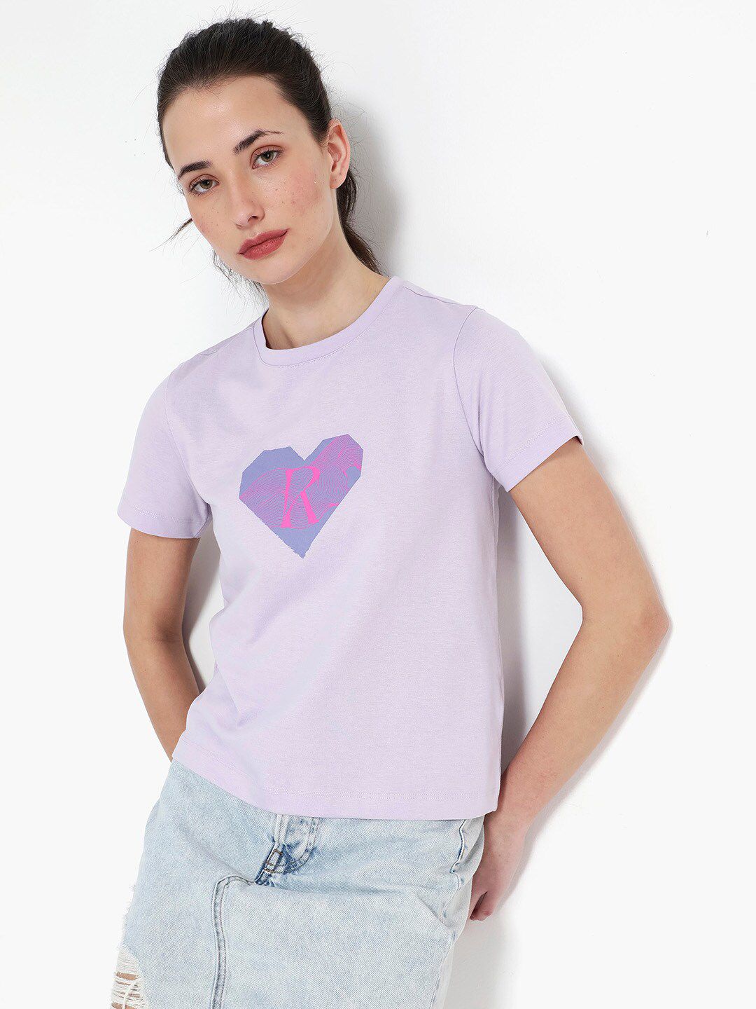 RAREISM Lee Graphic Printed Round Neck Cotton T-shirt