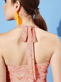 Athena Peach Abstract Twist & Knot Top