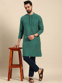 Anouk Men Teal Green Striped Kurta