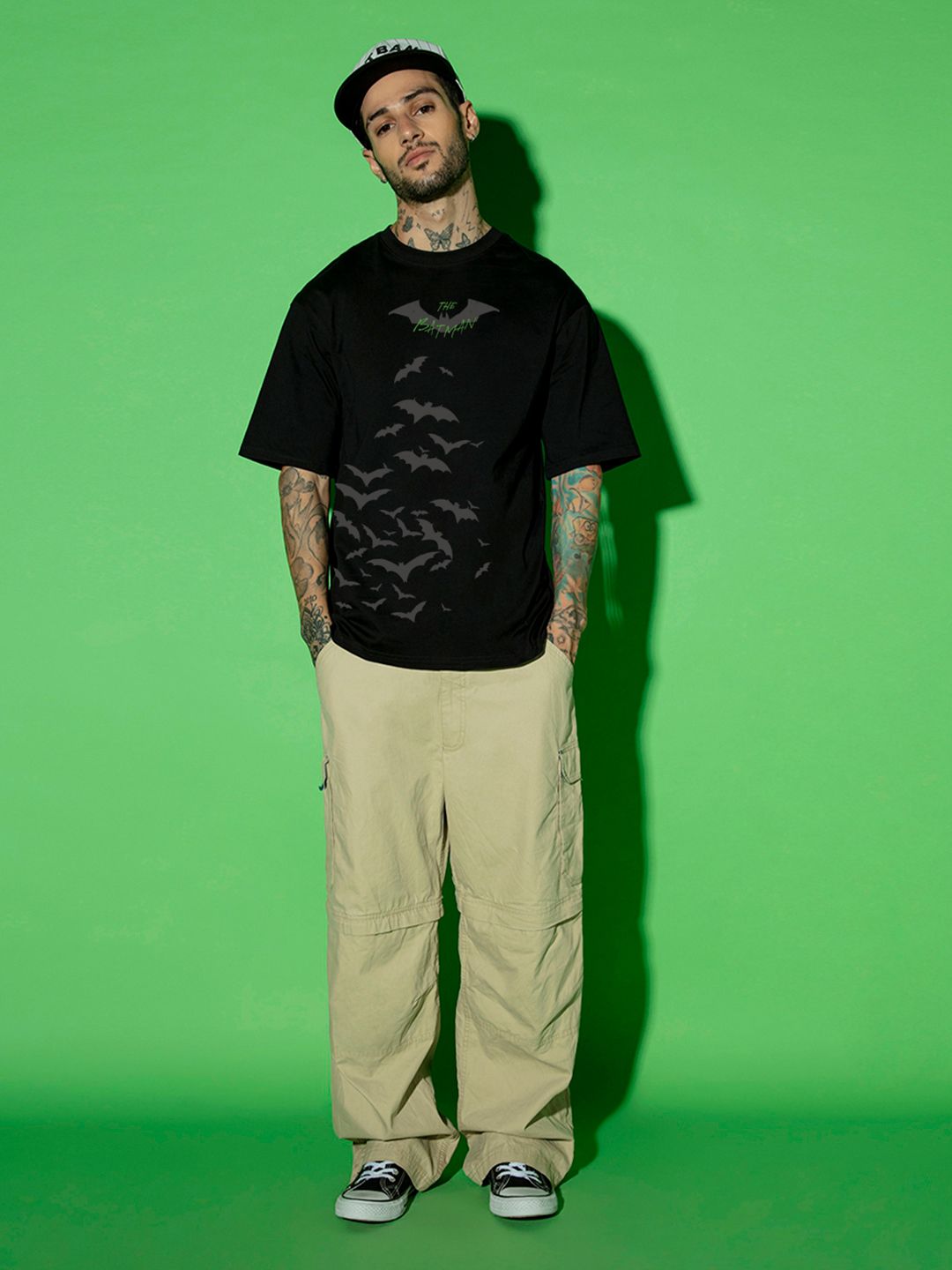 Bewakoof Men Black Batman Printed Pure Cotton Oversized T-shirt