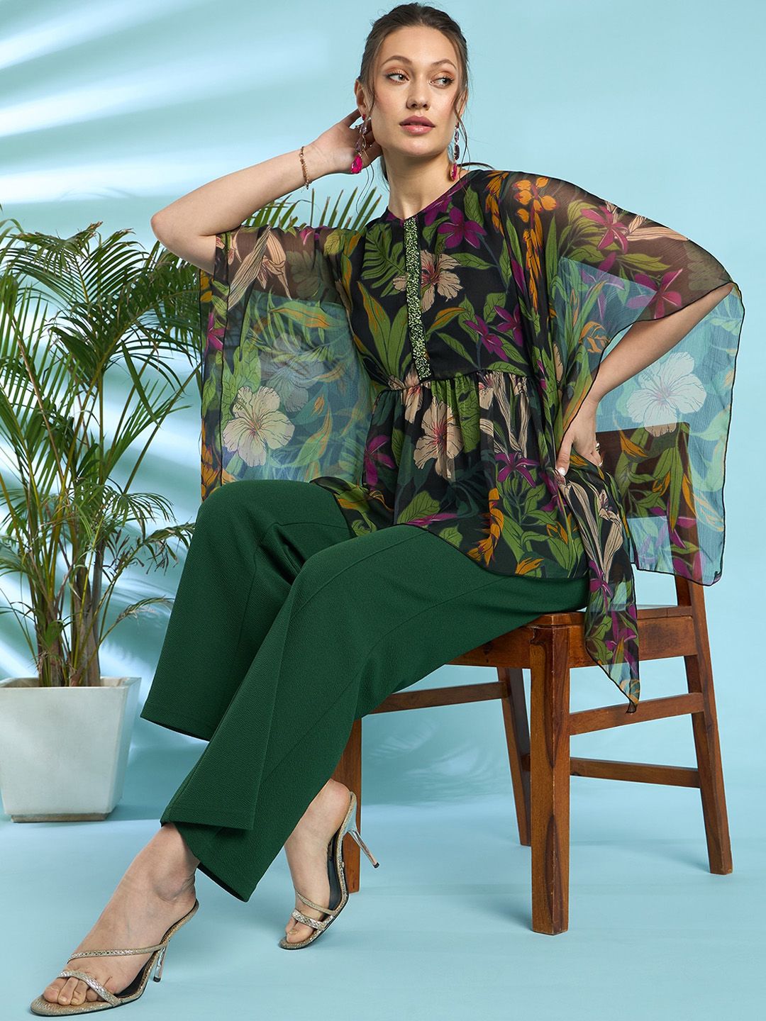 Antheaa Embellished Printed Top And Trouser Co-Ords