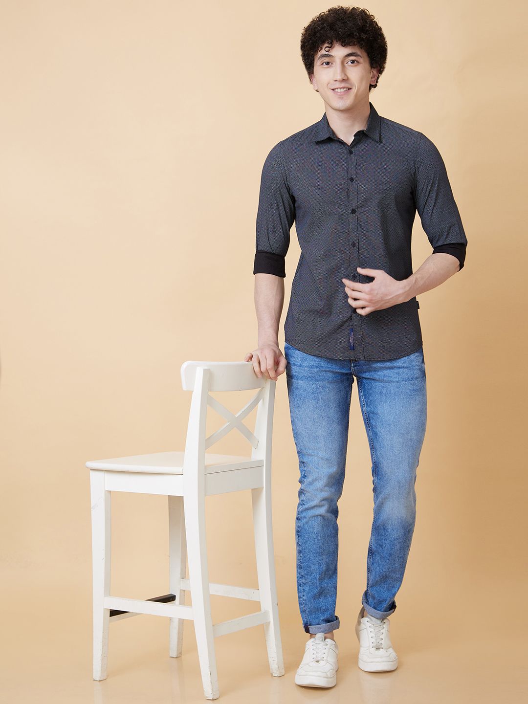 Menjadi kemeja kasual geometri kapas murni manusia