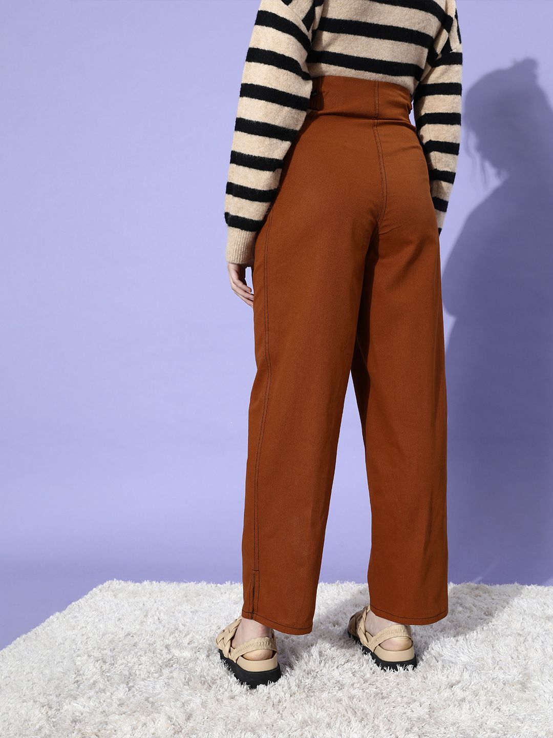 STREET 9 Women Chic Rust Solid High-Rise Trousers
