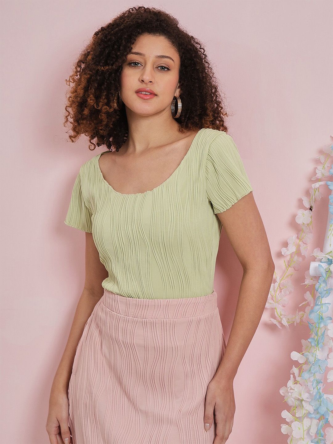 Athena Round Neck Short Sleeves Textured Top