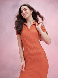DressBerry Polo Collar Textured Bodycon Dress
