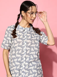 SANSKRUTIHOMES Women Grey & White Printed Pure Cotton Night Suit