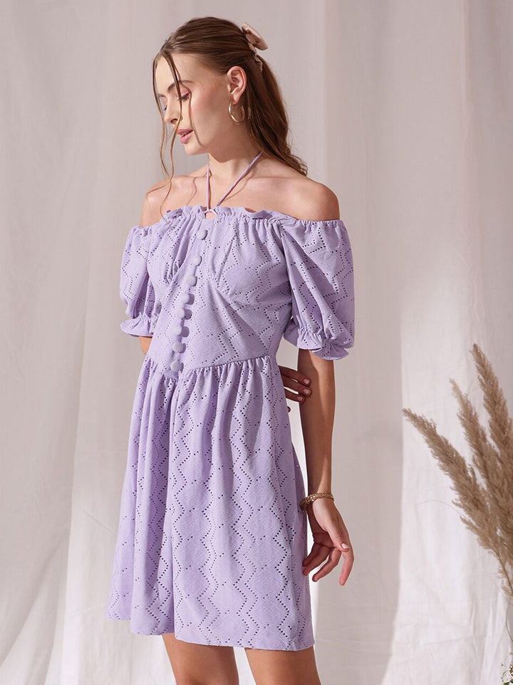 STREET 9 Off-Shoulder Puff Sleeve Schfilli A Line Dress