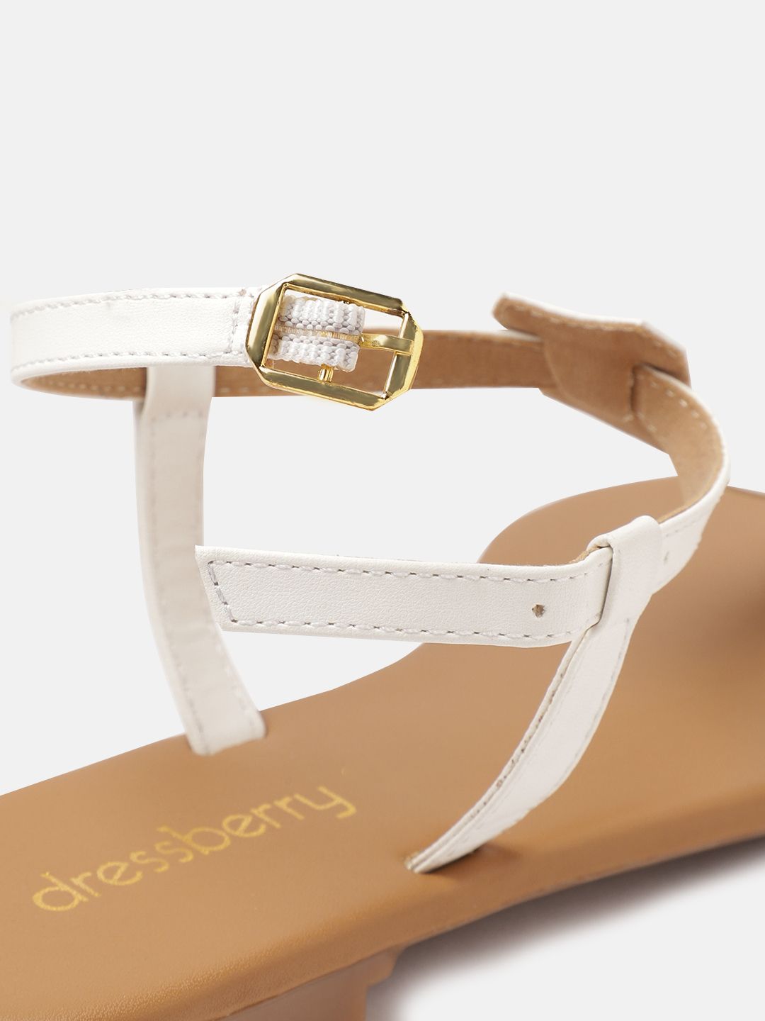 DressBerry Women White T-Strap Flats