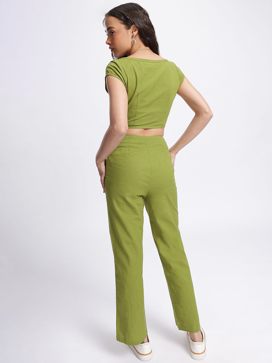 DressBerry Cyberlime Chic Crop Top with Trousers