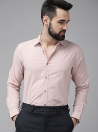 THE BEAR HOUSE Men Dusty Pink Solid Slim Fit Cotton Formal Shirt
