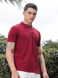 Thomas Scott Men Solid Mandarin Collar Knitted T-Shirt