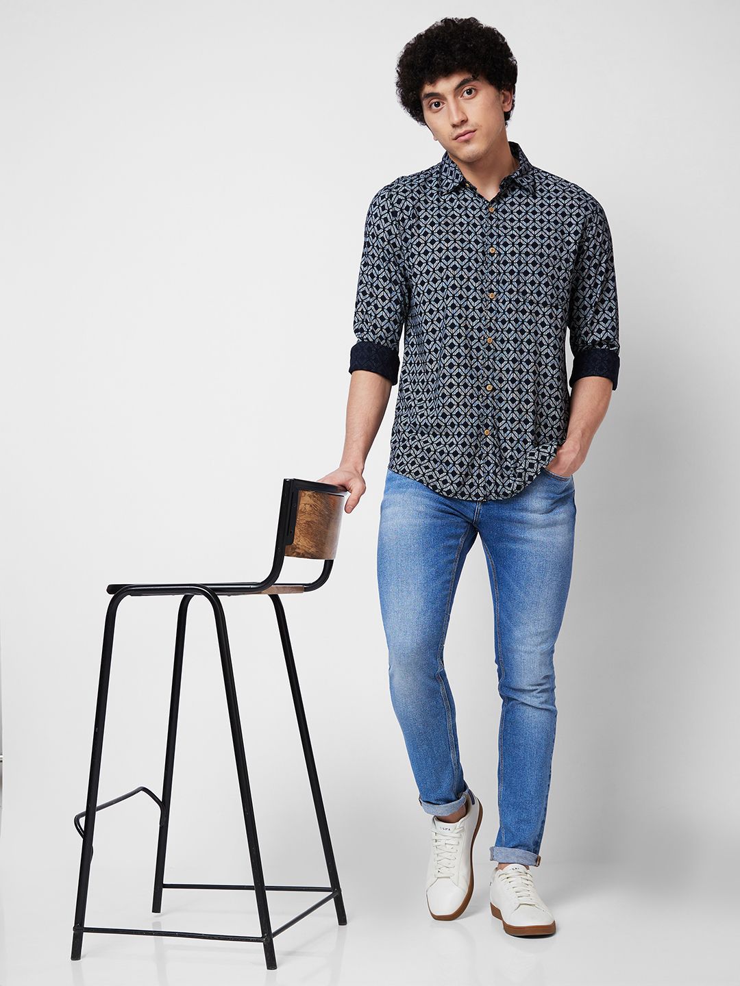 SPYKAR Geometric Printed Cotton Casual Shirt