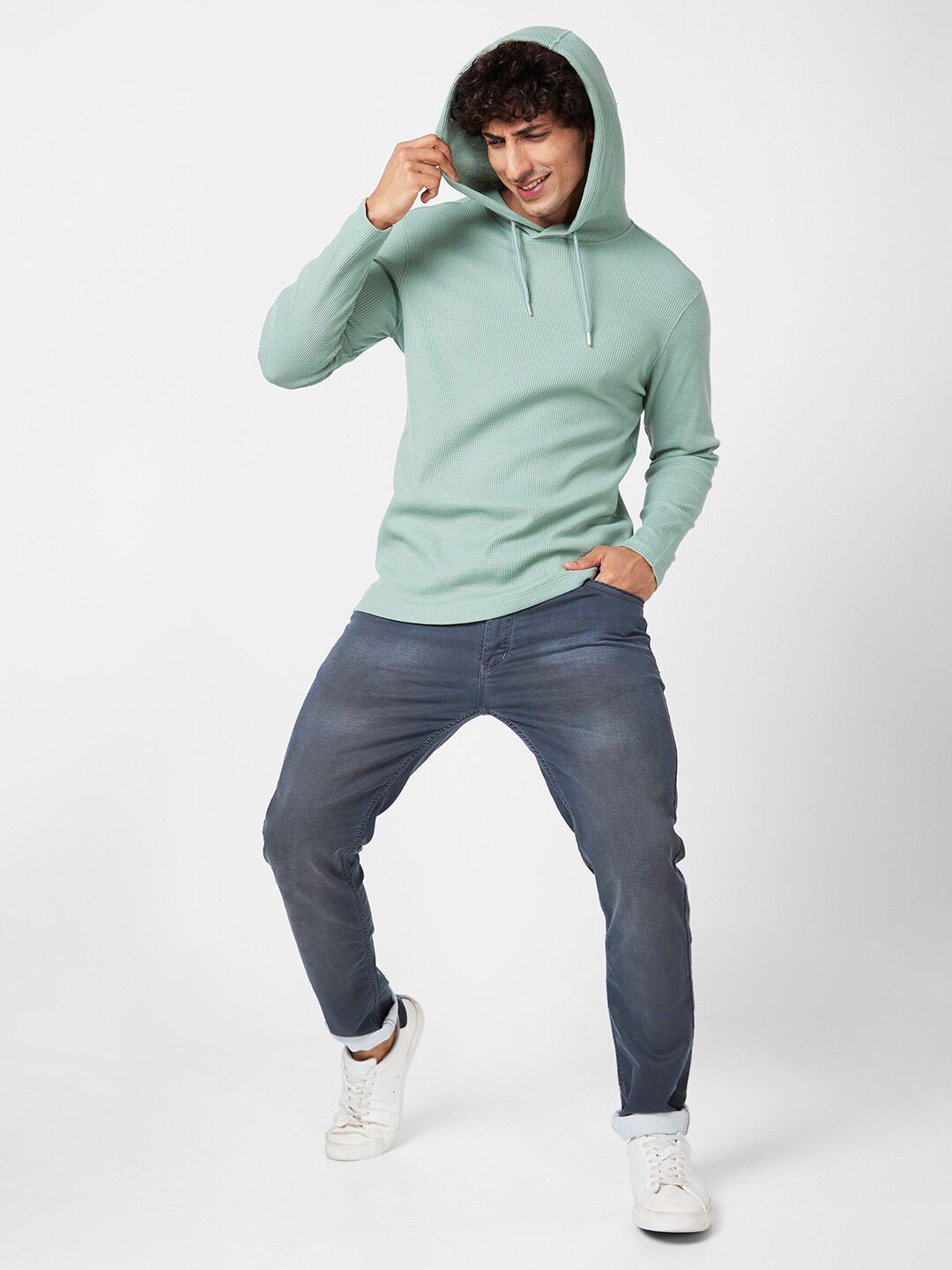 SPYKAR Self Design Hooded Slim Fit T-shirt