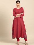 all about you Women Maroon Ethnic Motifs Printed Regular Kurta with Trousers