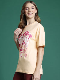 DressBerry Women Pure Cotton Graphic Printed Drop-Shoulder Sleeves T-shirt