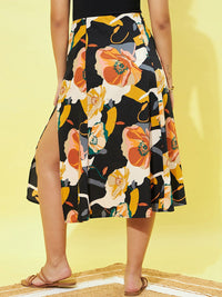 Berrylush Floral Printed Side Slit A-Line Midi Skirt