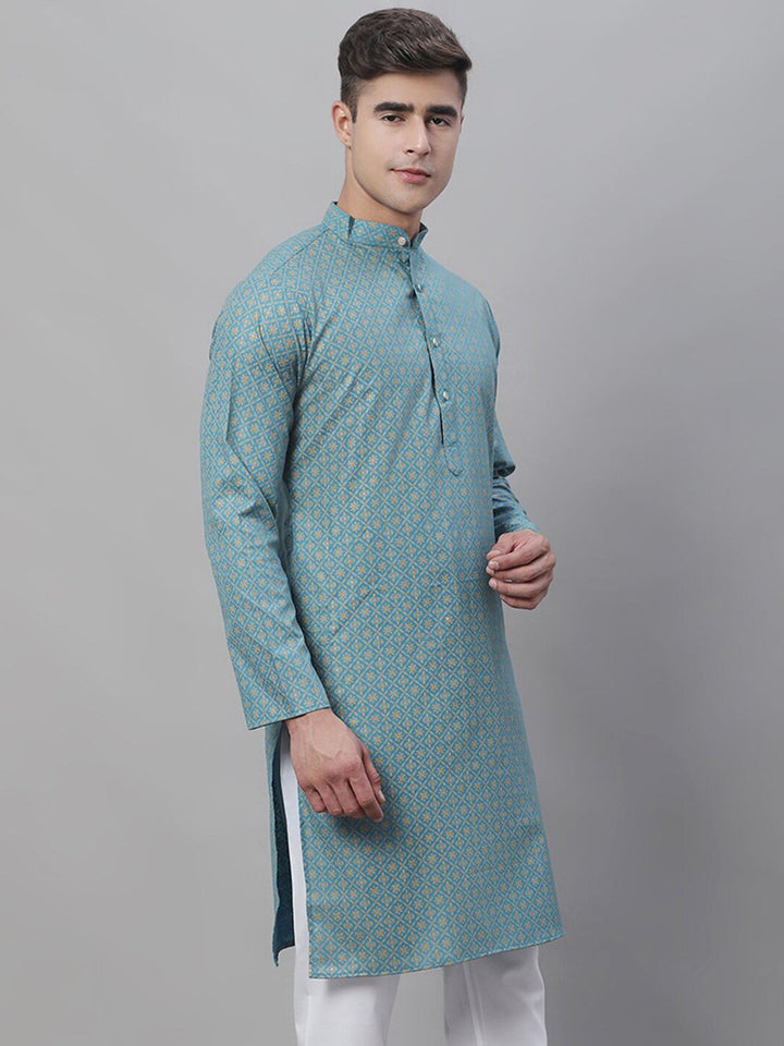 SOJANYA Floral Printed Mandarin Collar Cotton Linen Kurta