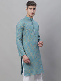 SOJANYA Floral Printed Mandarin Collar Cotton Linen Kurta