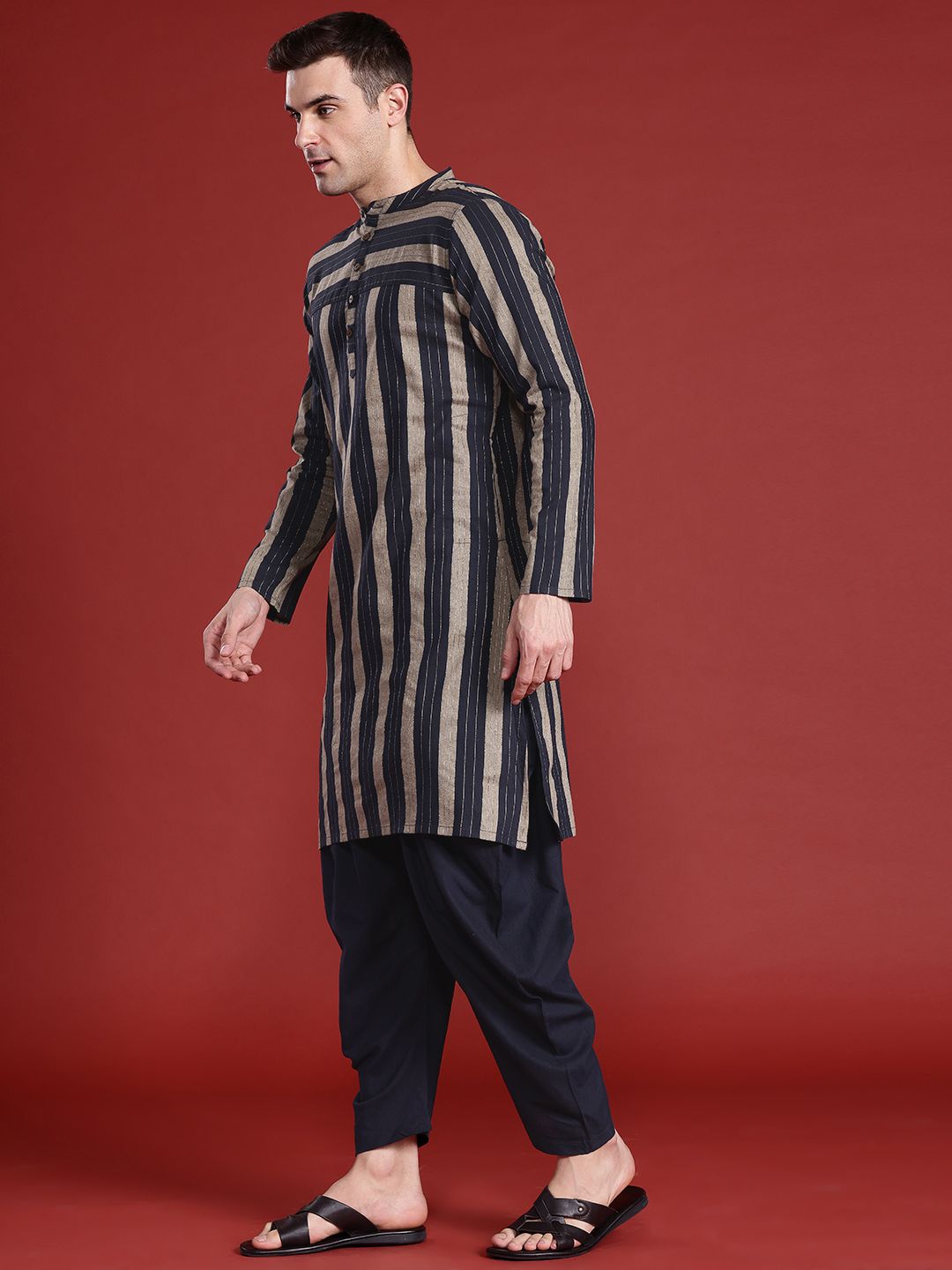 Anouk Men Striped Thread Work Kurta with Salwar