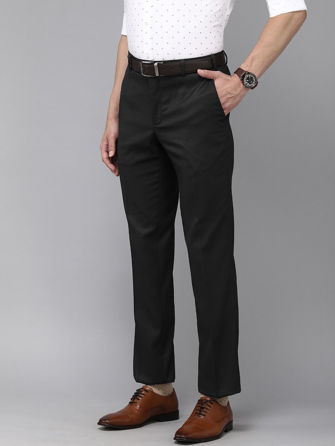 Park Avenue Men Black Smart Fit Low-Rise Formal Trousers