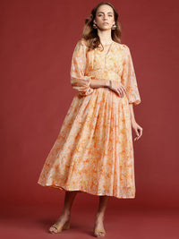 all about you Floral Print Puff Sleeve A-Line Midi Dress