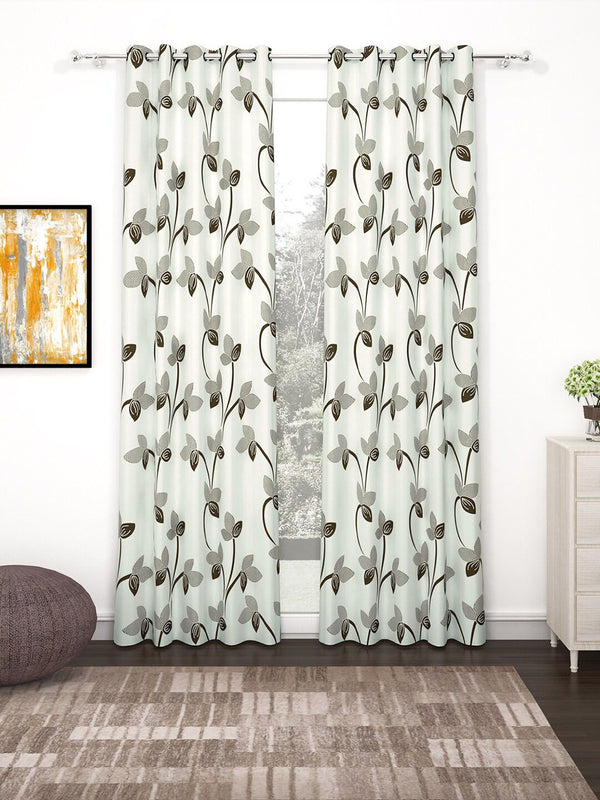 Story@home Nature White & Grey Set of 2 Floral Door Curtains