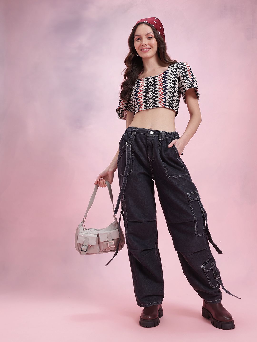 DressBerry Geometric Design Flared Sleeve Crochet Top