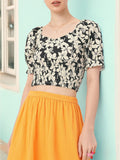DressBerry Floral Finesse Whimsy Puff Sleeves Crop Top
