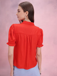 DressBerry Solid Puff Sleeves Casual Shirt