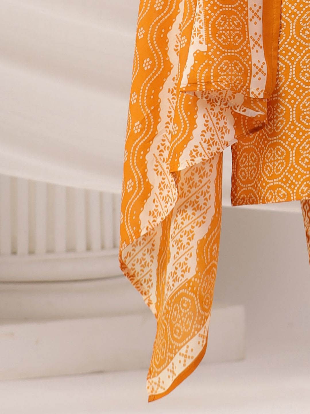 Indo Era Women Bandhani Printed Regular Mirror Work Kurta Trousers With Dupatta